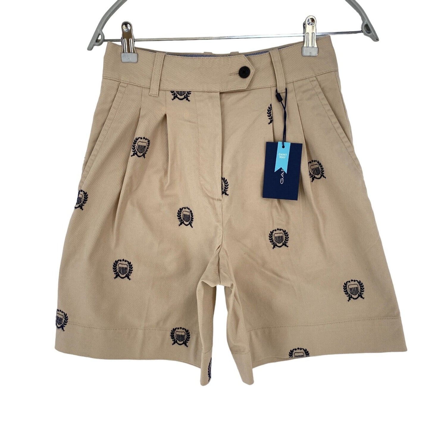 GANT Damen Beige Regular Fit Denim Plissee-Shorts Größe EUR 34 UK 6 US 4 W24