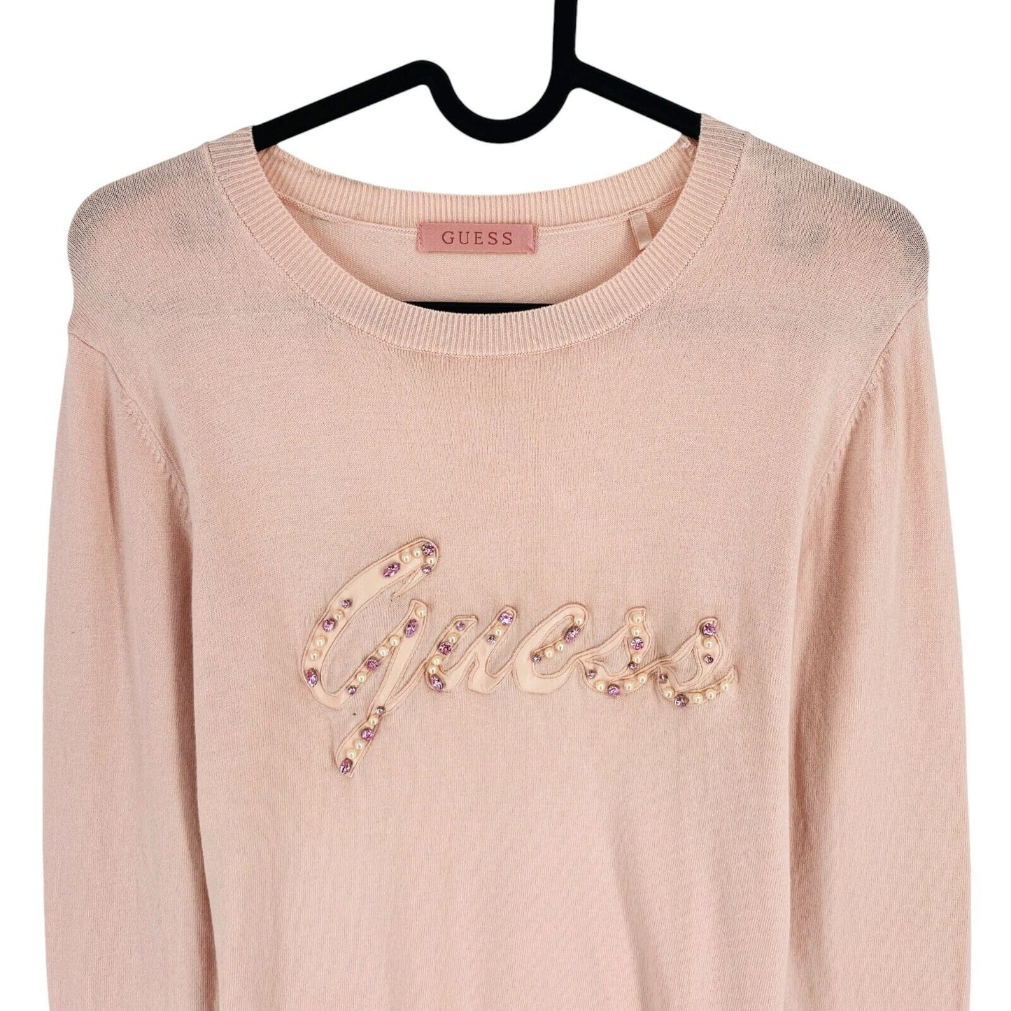 GUESS Women Light Pink Crew Neck Jumper Sweater Size S