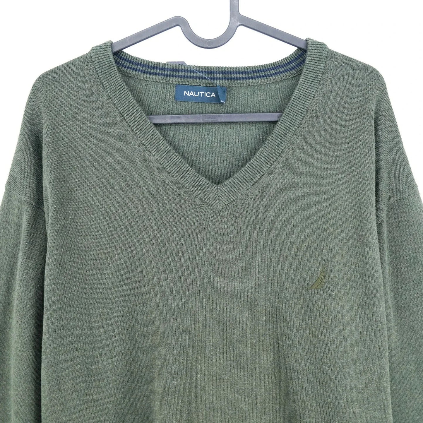 NAUTICA Mens Green V Neck Jumper Sweater Pullover Size S