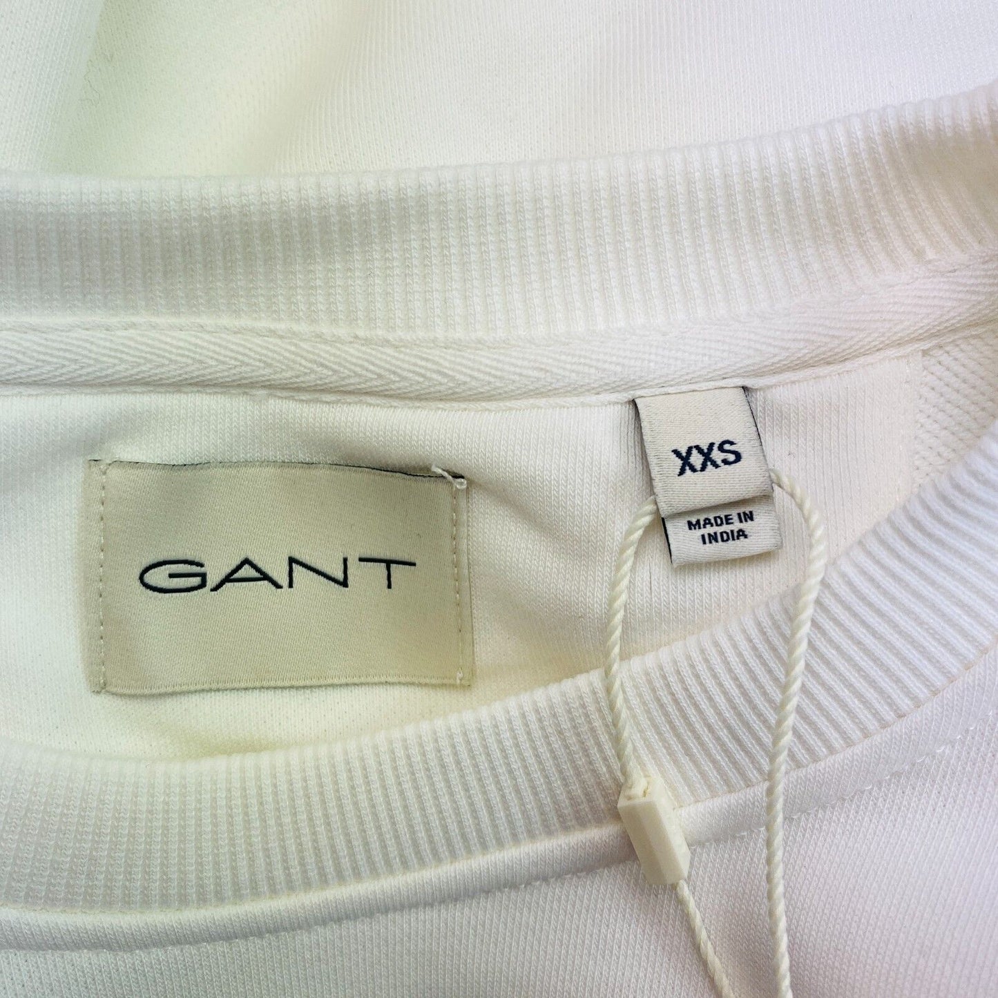 GANT Weißer Pullover mit Rundhalsausschnitt und Logo in entspannter Passform, Größe 2XS XXS