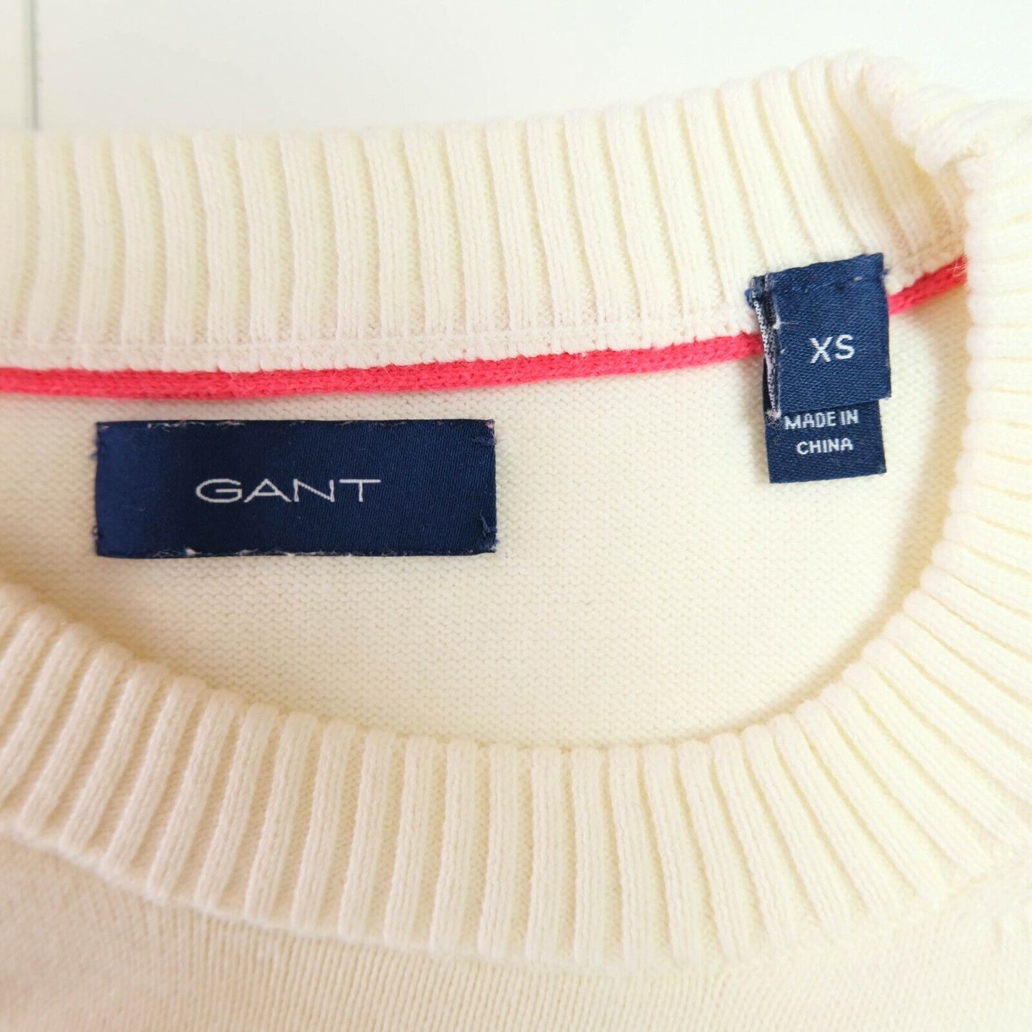 GANT White Crew Neck 100% Cotton Big Logo Jumper Sweater Pullover Size XS