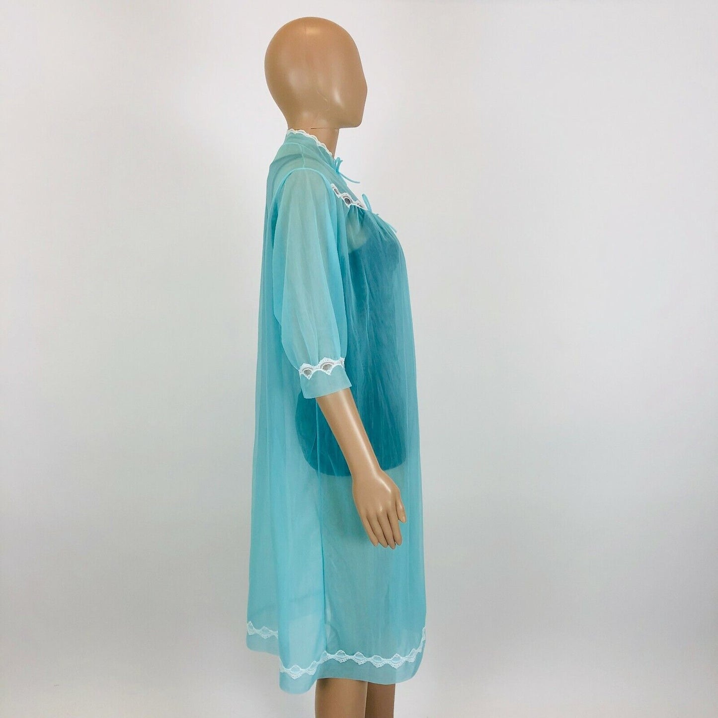 Vintage Ladies Blue Super Thin Bathrobe Dress Size EUR 42 US 12 UK 14