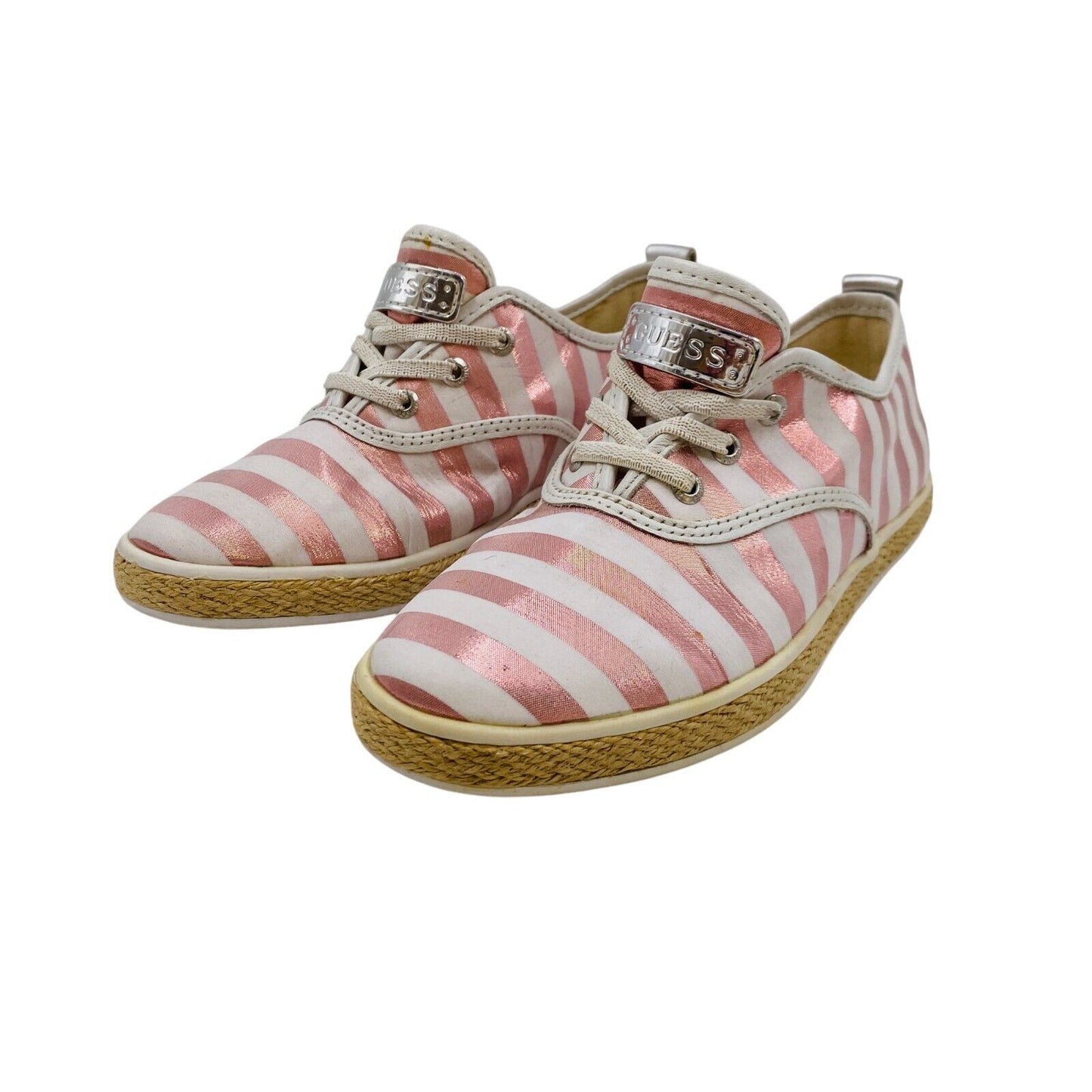 GUESS Women Pink Striped Sneakers Flats Shoes Size EU 36 US 5.5 UK 3