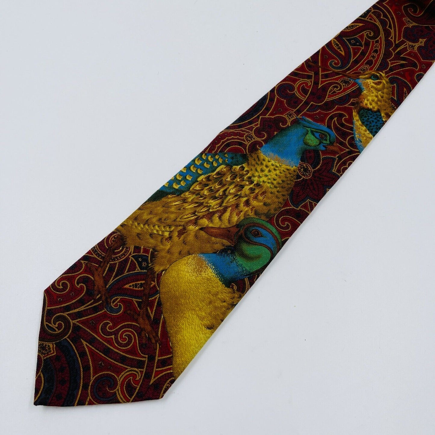 GANT Vintage Dark Red Birds Painting 100% Silk Hand Made Tie