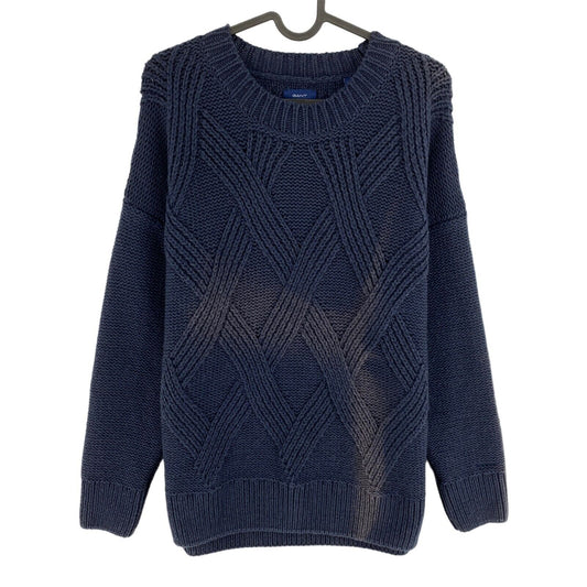 GANT Bleu marine graphique câble tricot ras du cou pull pull taille M