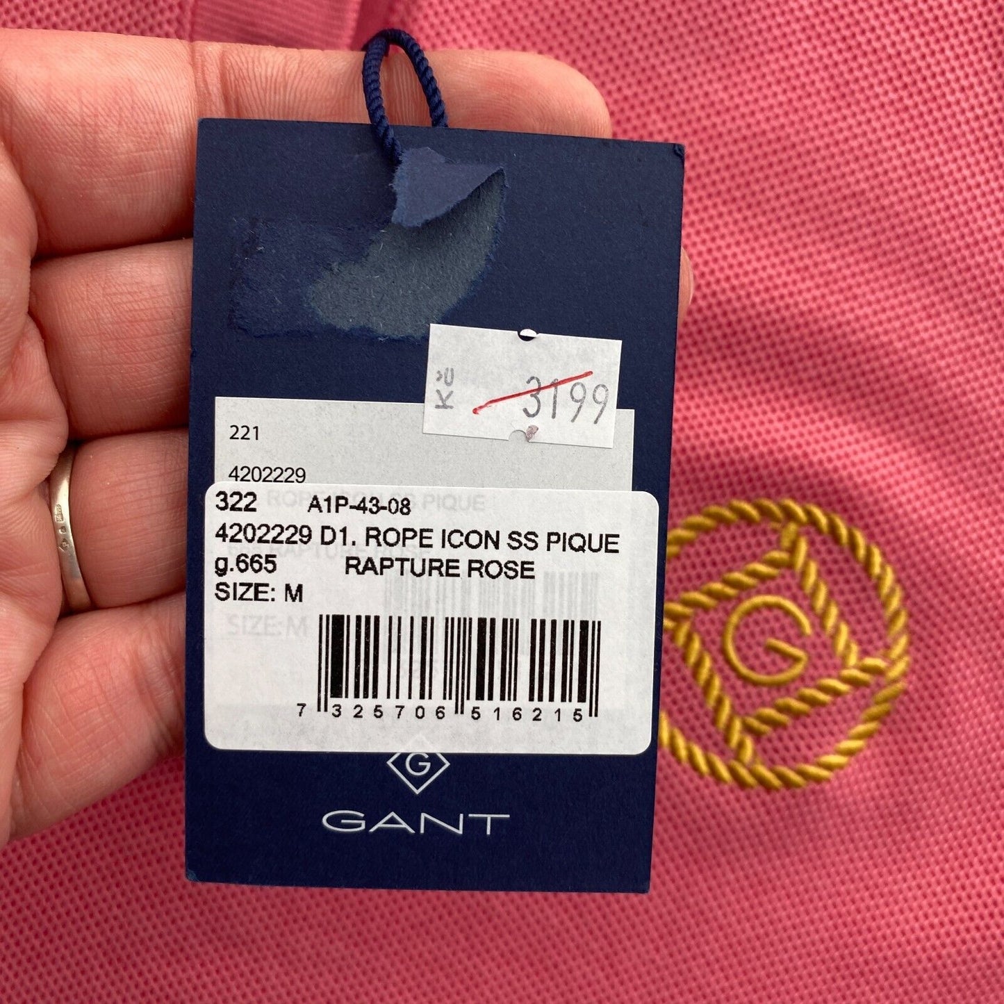 GANT Women Pink Rope Icon Short Sleeves Pique Polo Shirt Size M