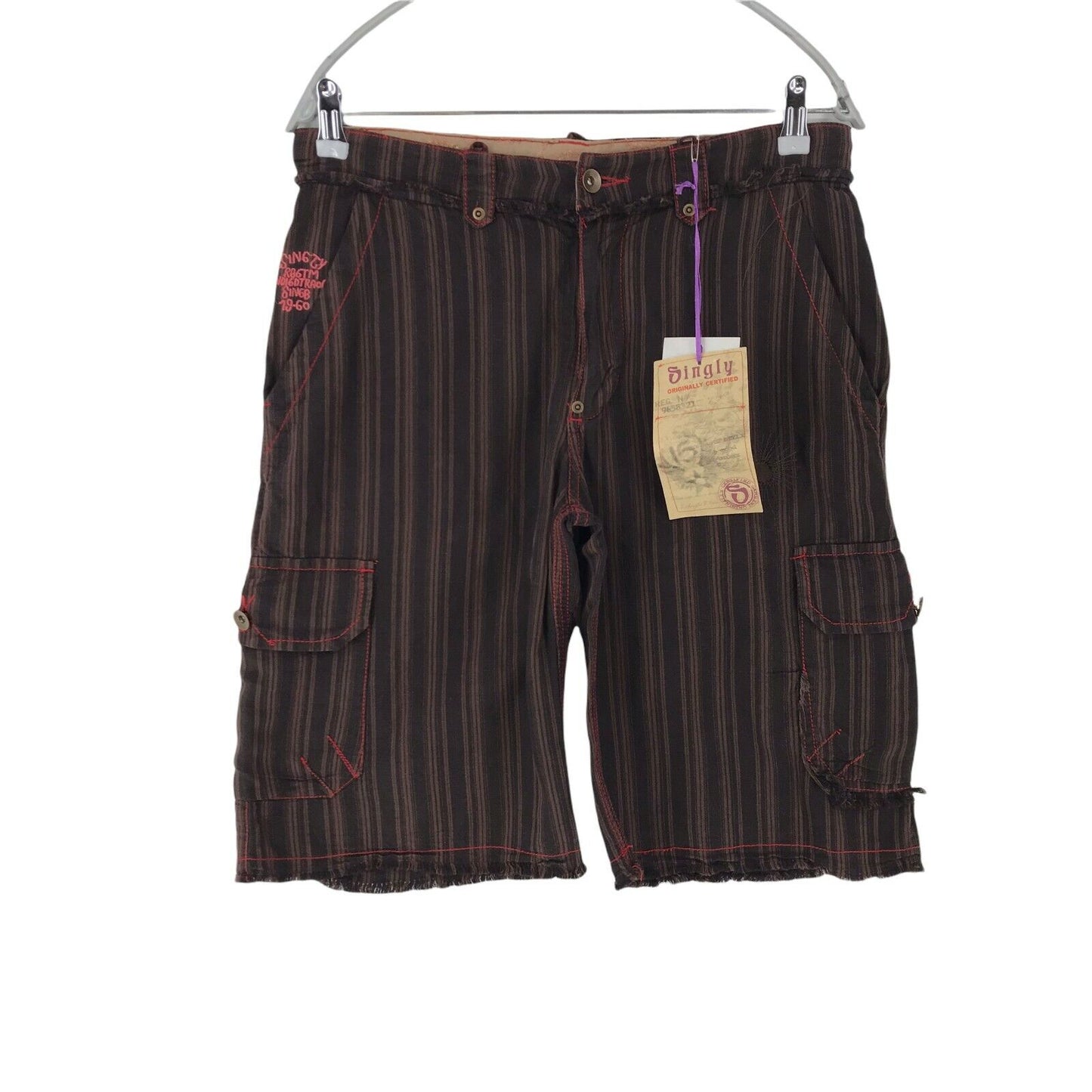 SINGLY Short en lin mélangé marron foncé pour femme, coupe régulière, taille W31