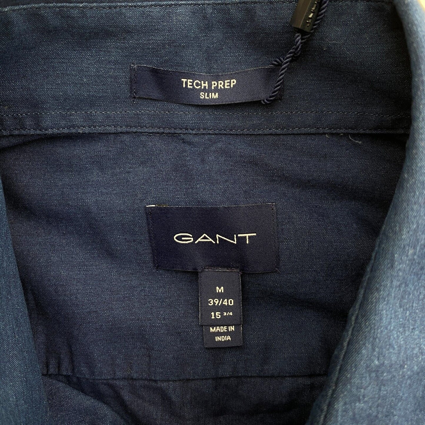 GANT Marineblau Tech Prep Indigo Solid Slim Fit Hemd Größe M 39/40 15,75