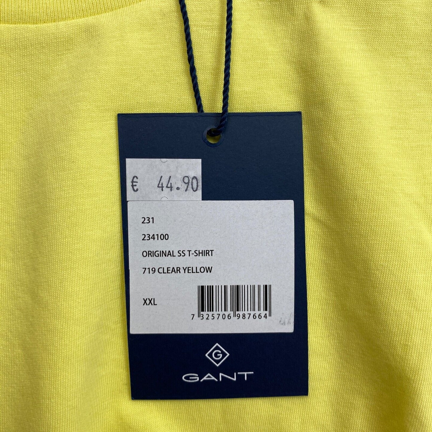 GANT Men Clear Yellow Original Crew Neck Short Sleeves T Shirt Size 2XL XXL