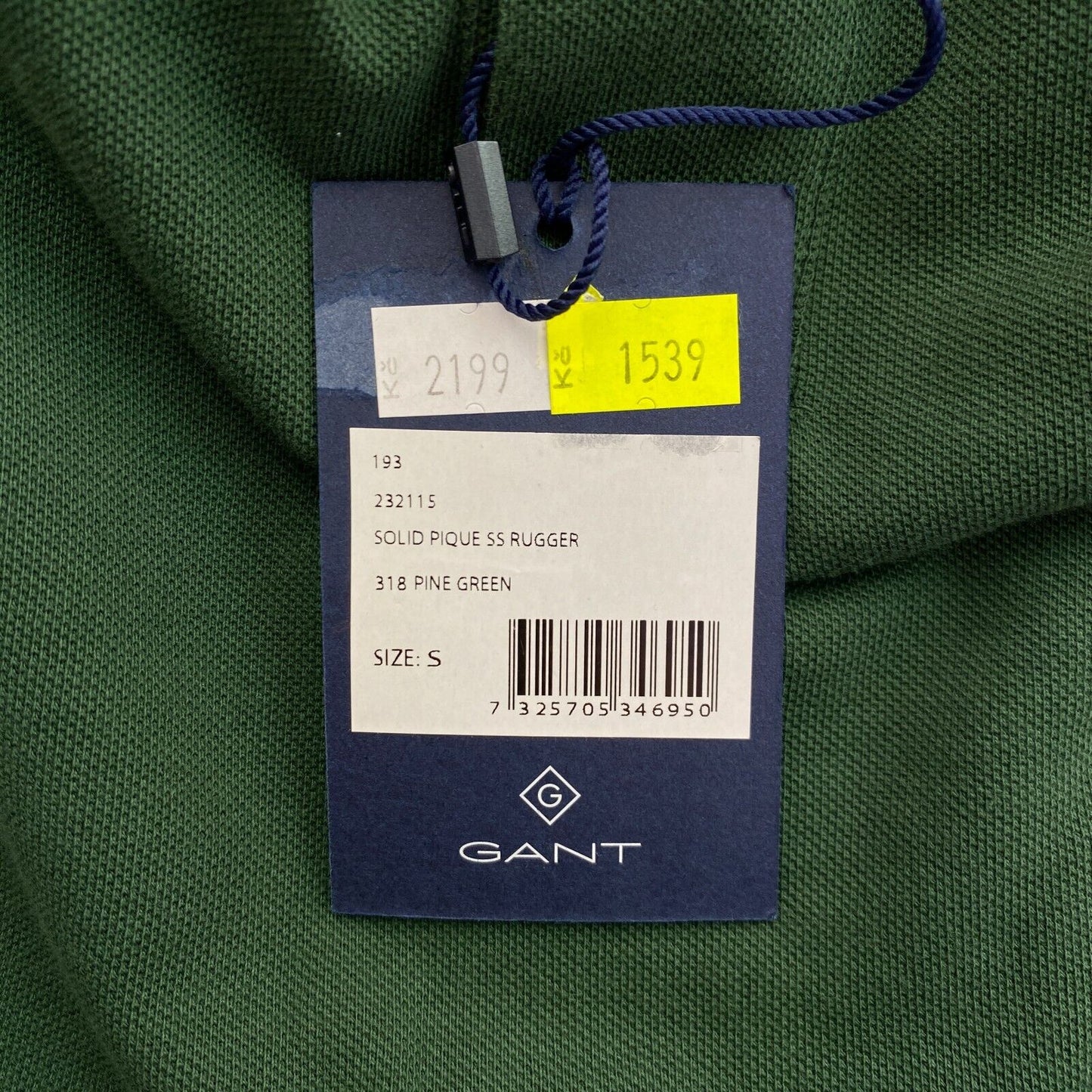 GANT Dunkelgrünes, einfarbiges SS-Piqué-Rugger-Poloshirt, Größe S