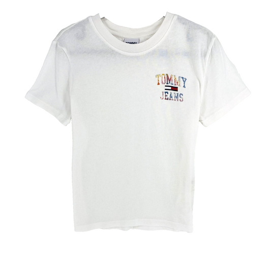 Tommy Hilfiger Women White Side Logo Crew Neck T Shirt Size L