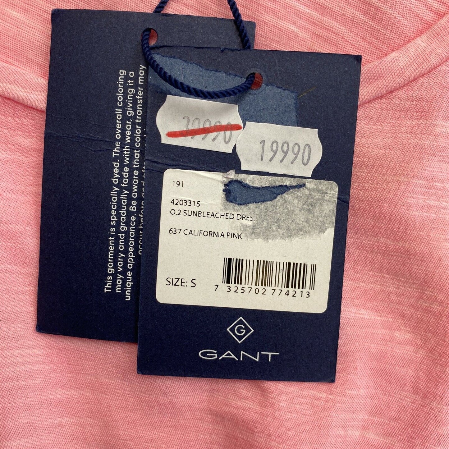 GANT Pink Sun Bleached Crew Neck Dress Size S