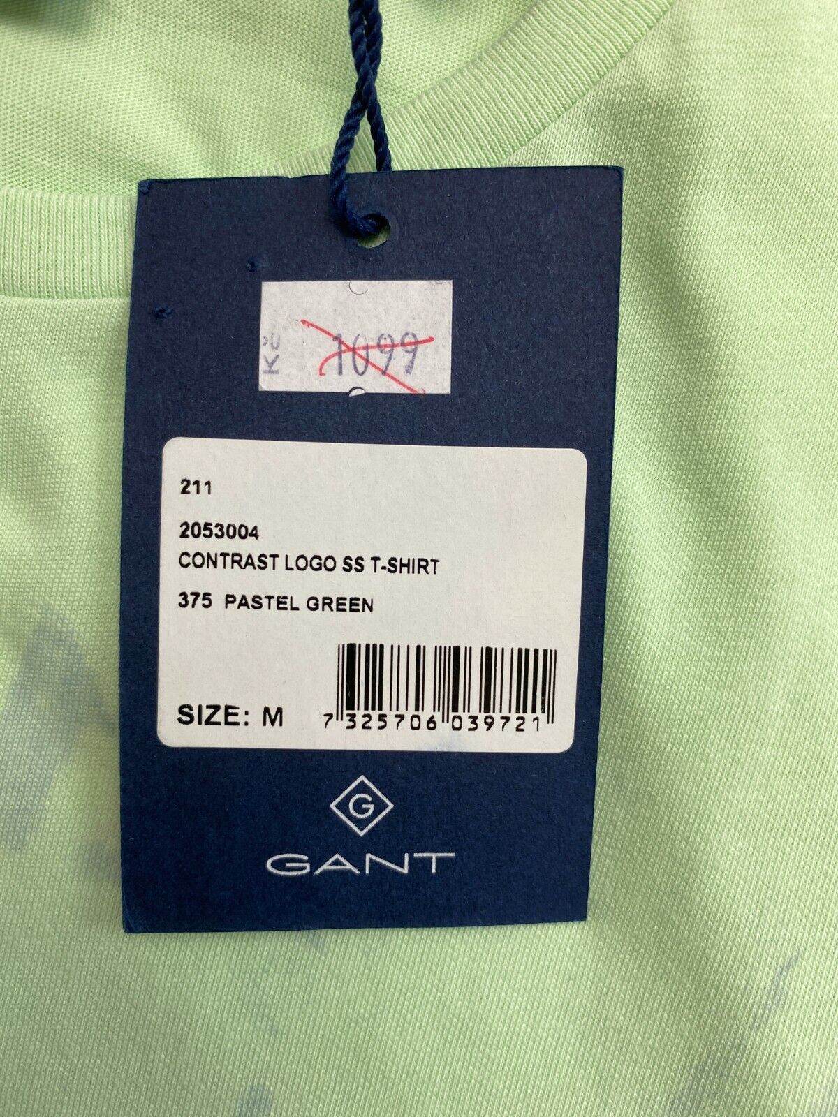 GANT Green Contrast Logo Crew Neck T Shirt Size M