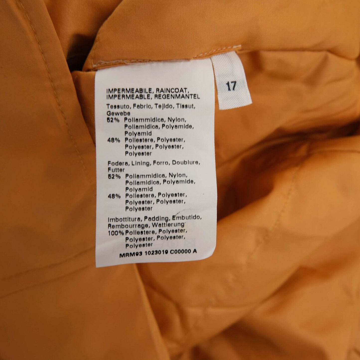 RRP €165 PERSONA Orange Short Rain Coat Jacket Size EUR 38 UK 10 US 8