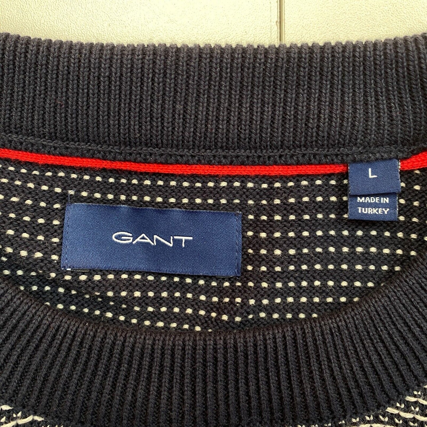 GANT Navy Blue Light Texture Crew Neck Sweater Pullover Size L