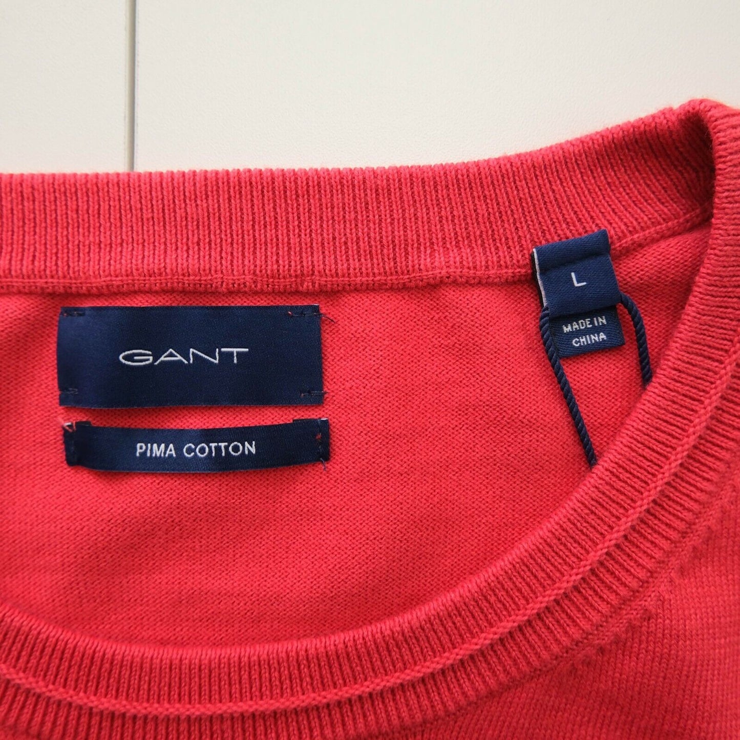 GANT Red Crew Neck Pima Lux Contrast Sweater Jumper Size L