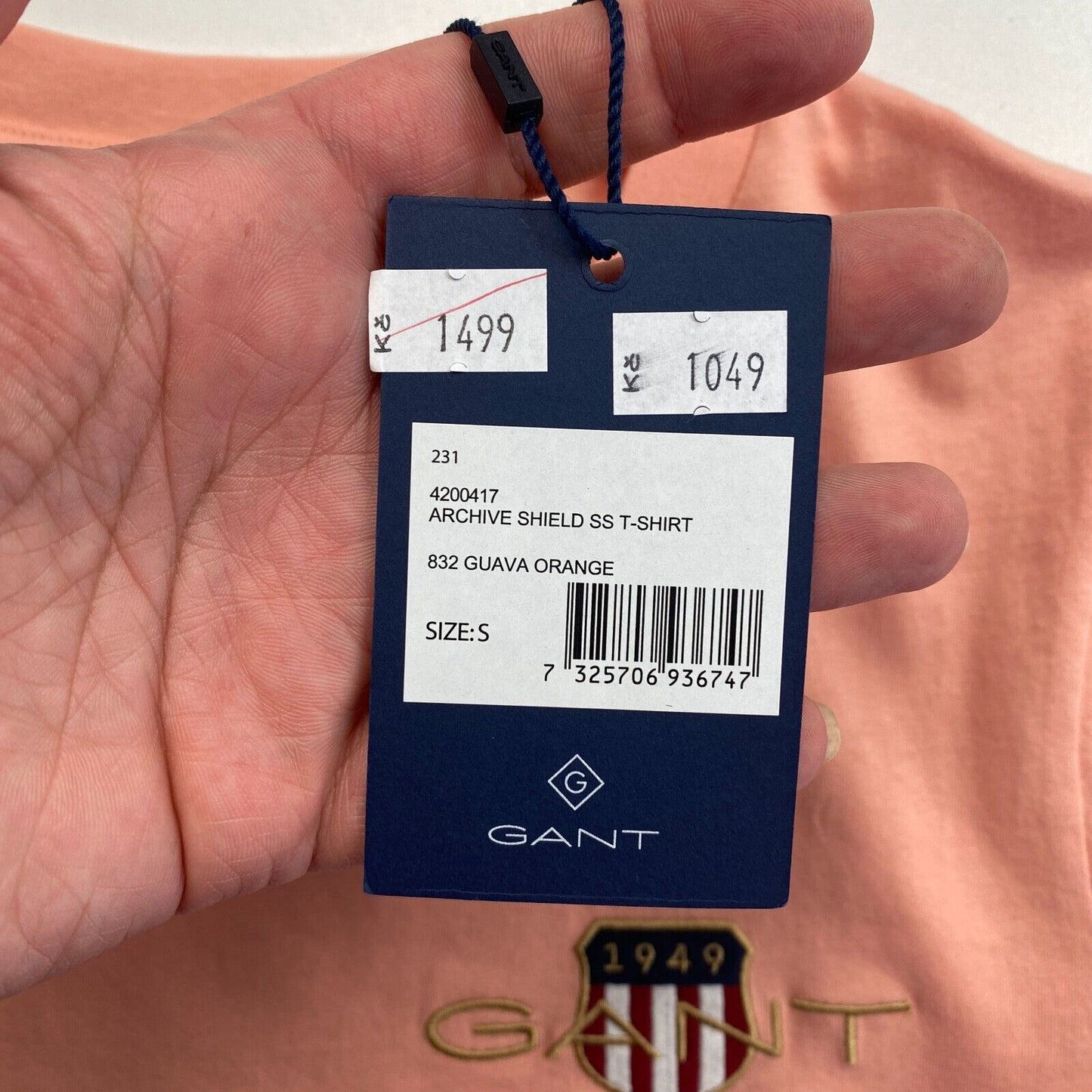 GANT Women Pinkish Orange Archive Shield SS Crew Neck T Shirt Size S