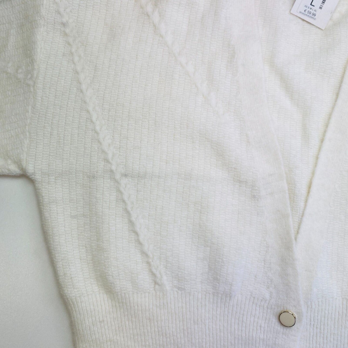 Etam Women White V Neck Cardigan Sweater Jumper Pullover Size L