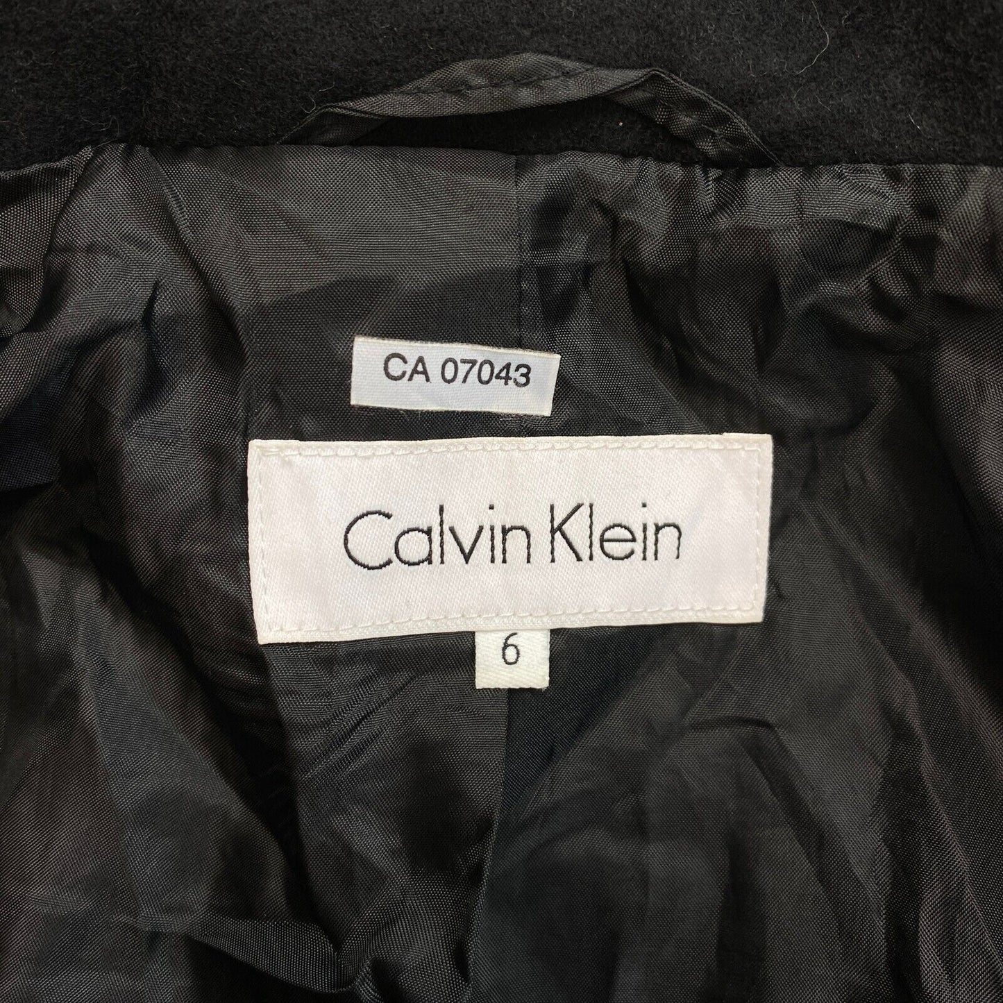 Calvin Klein Black Wool Blend Pea Coat Jacket Size EU 36 UK 8 US 6