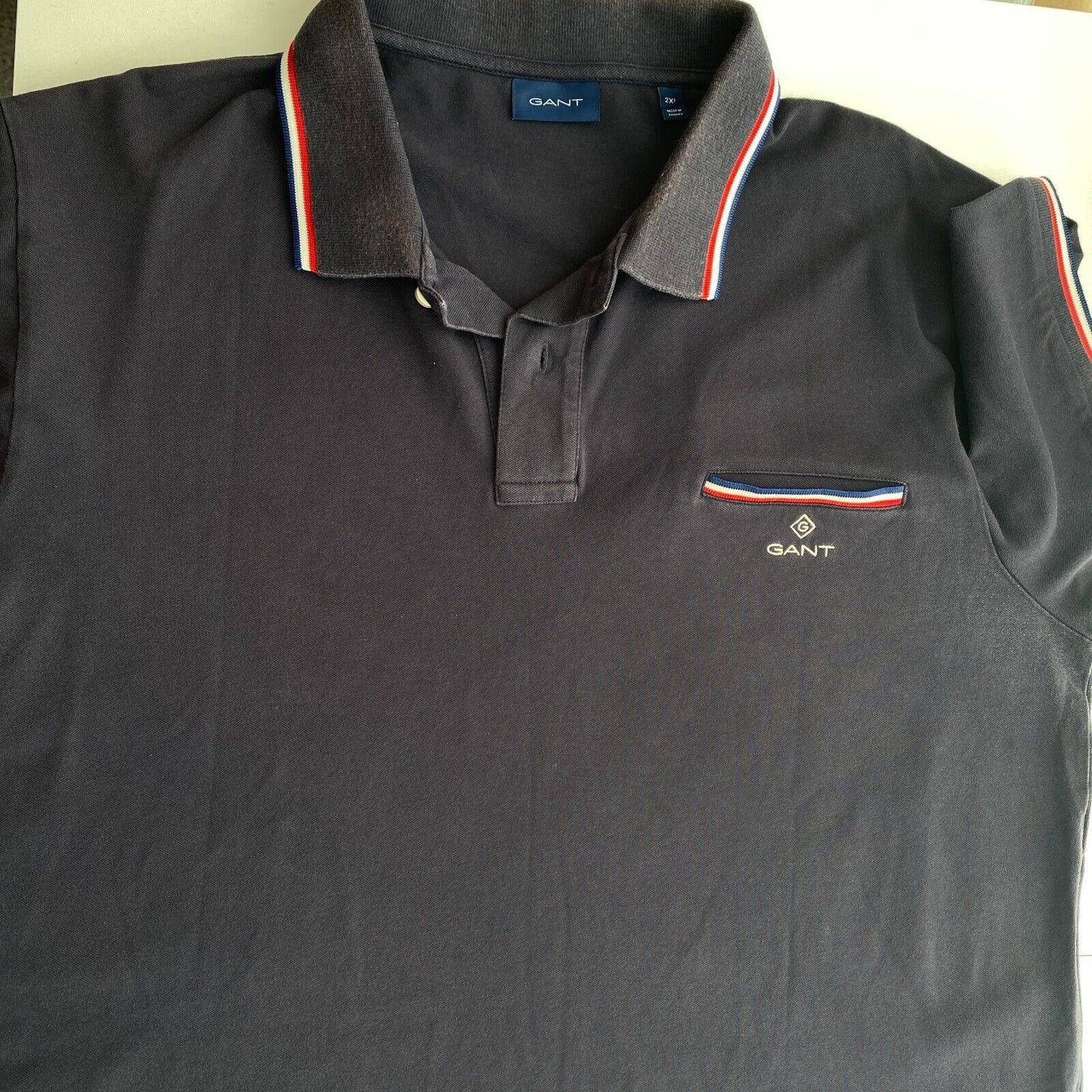 GANT Men Navy Blue Tipping Rugger Short Sleeves Polo Shirt Size 2XL XXL