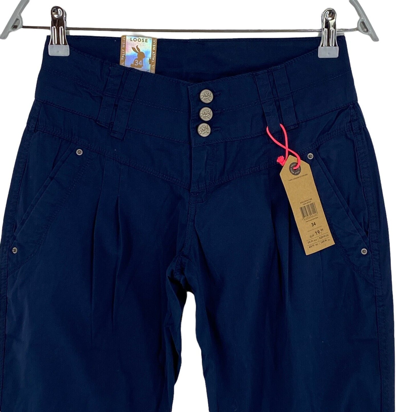 TALLY WEiJL Pantalon 100% Coton Bleu Marine Taille 34 W26 L32 38 W29 L32