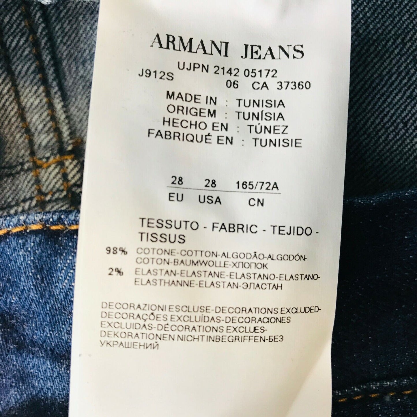 Men‘s Armani Jeans Blue Regular Fit Jeans Size W28 L34