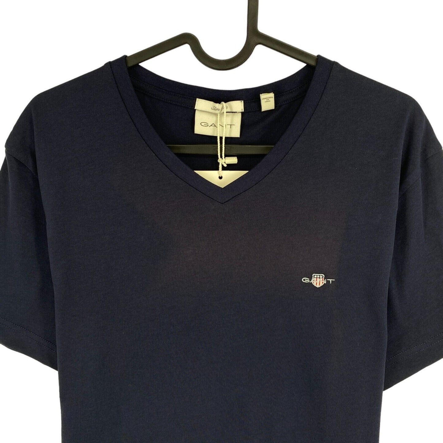 GANT Men Navy Blue Original Slim Fit V Neck Short Sleeves T Shirt Size L