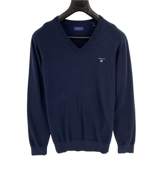 GANT Marineblauer klassischer Pullover aus Baumwolle mit V-Ausschnitt, Größe L