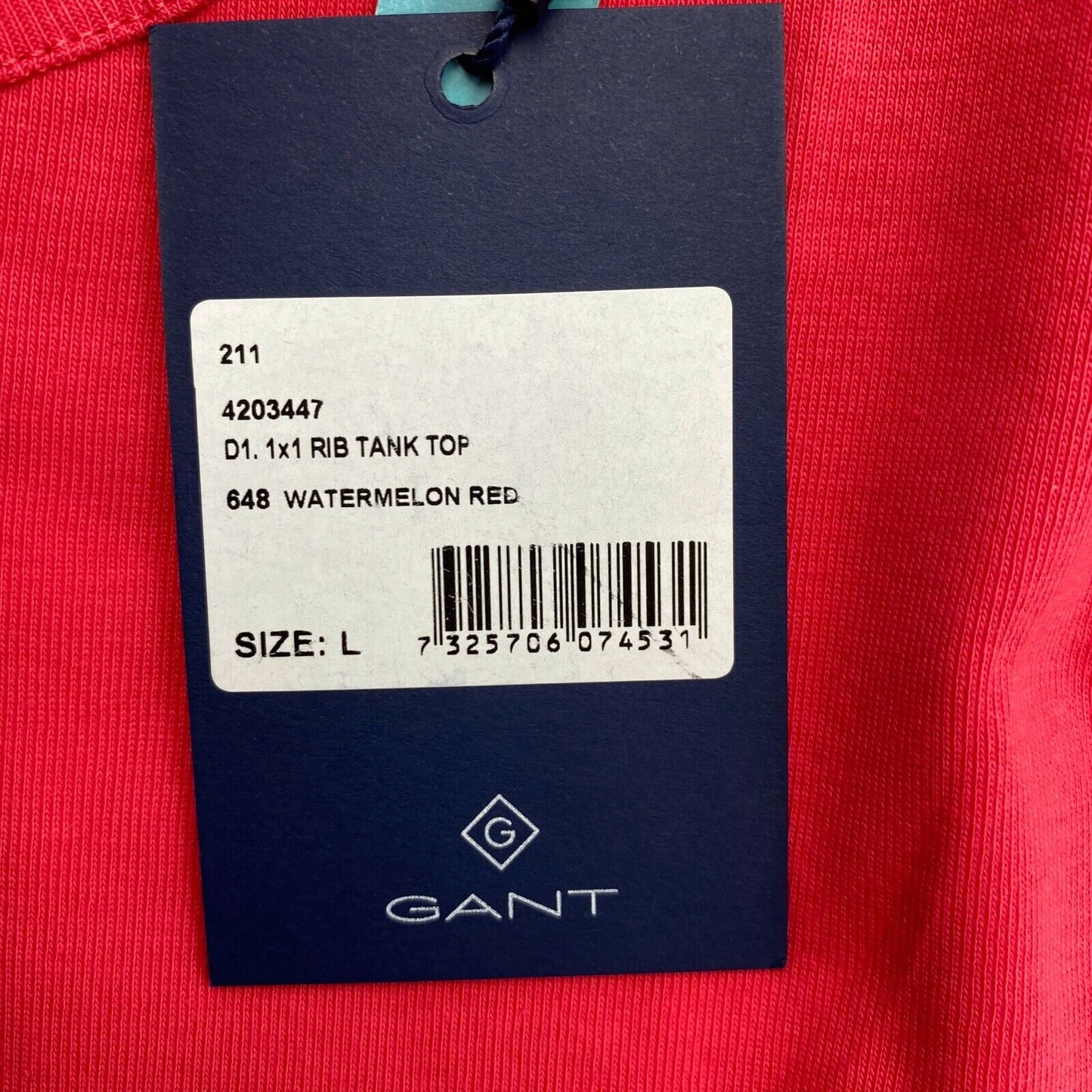 GANT Red 1 x 1 Rib Scoop Neck Tank Top Size L