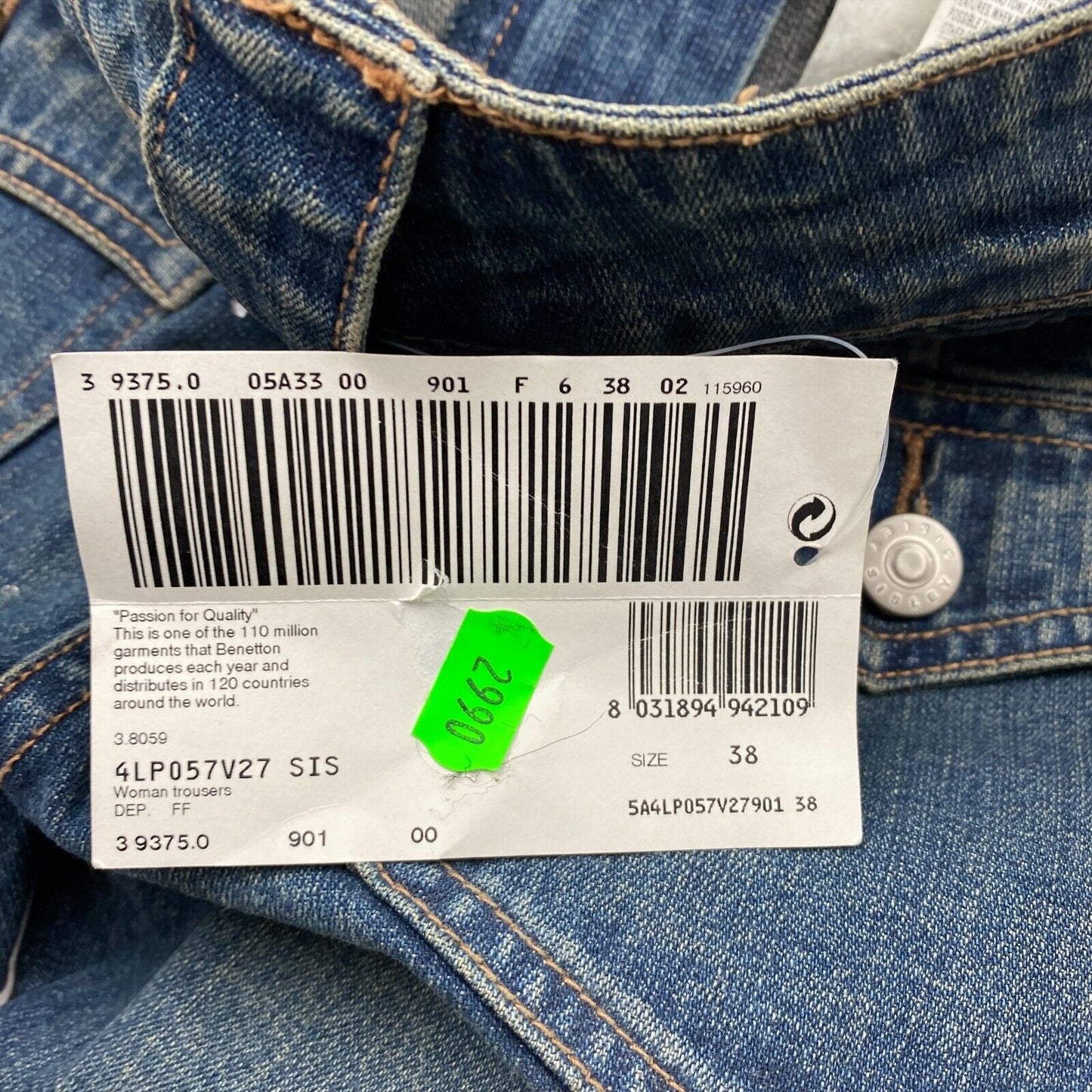 SISLEY Capri-Jeans, 100 % Baumwolle, reguläre Passform, Marineblau, Größe 38 W29