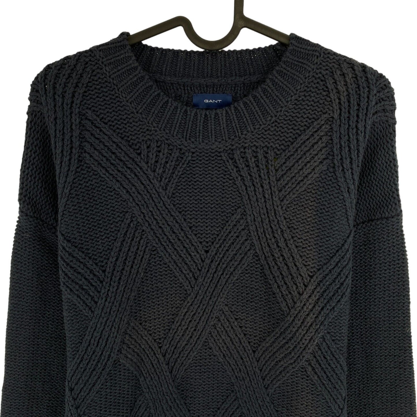 GANT Pullover mit Rundhalsausschnitt und grafischem Zopfmuster, Marineblau, Größe S