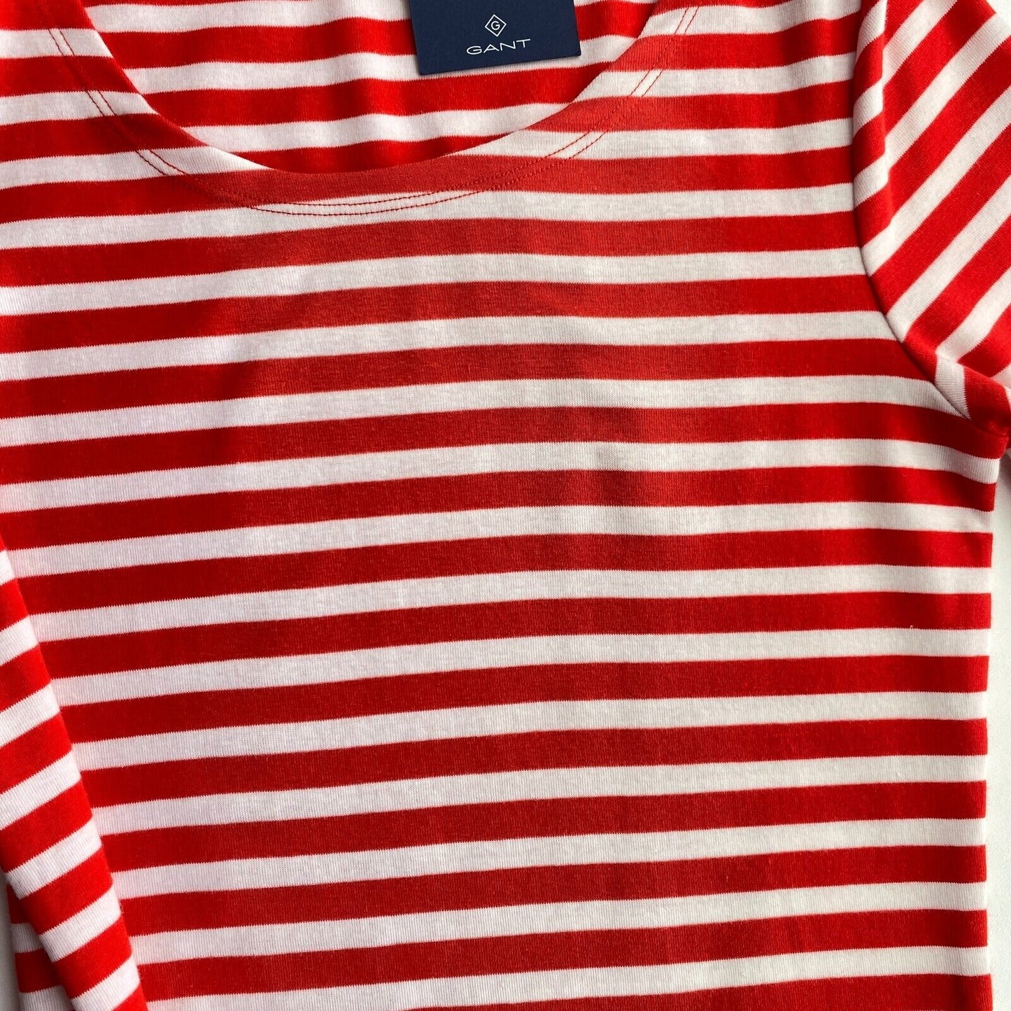 GANT Red Striped 1x1 Rib Scoop Neck Blouse Size S