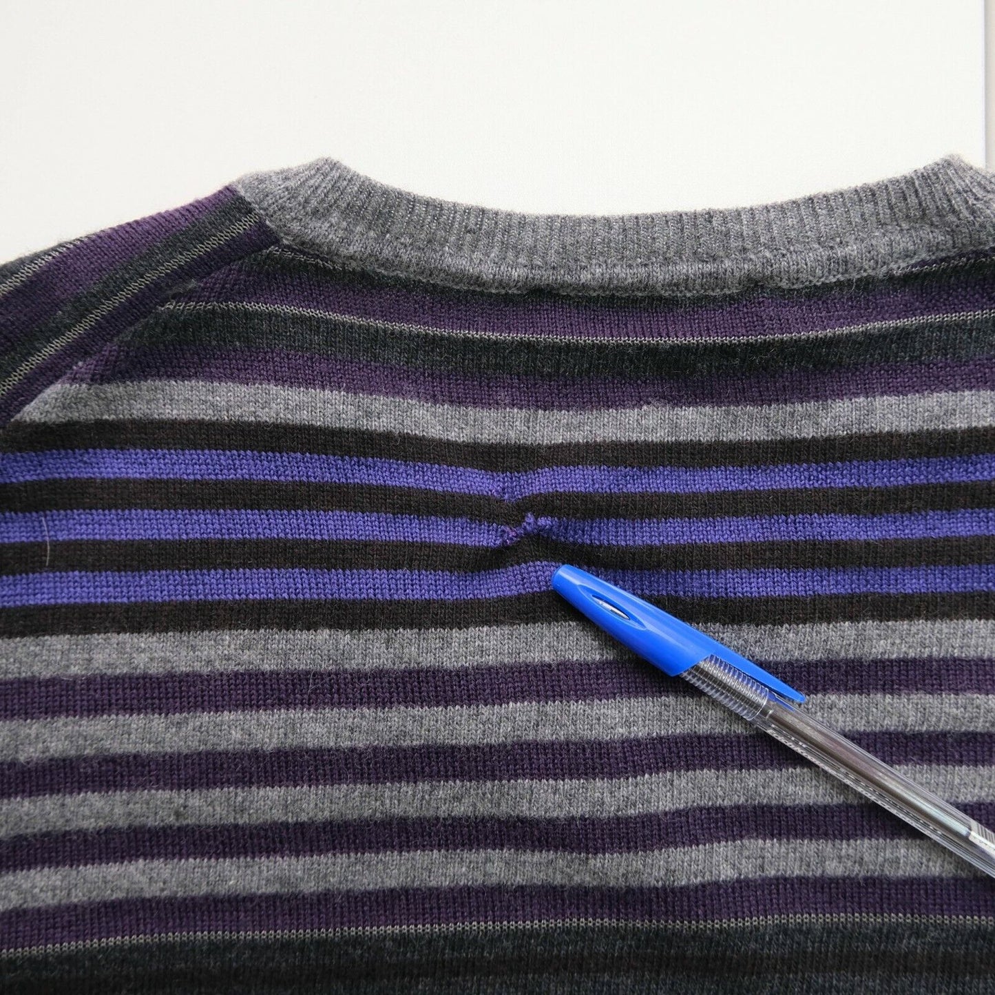 TRUSSARDI Grey V Neck Striped Jumper Sweater Size L