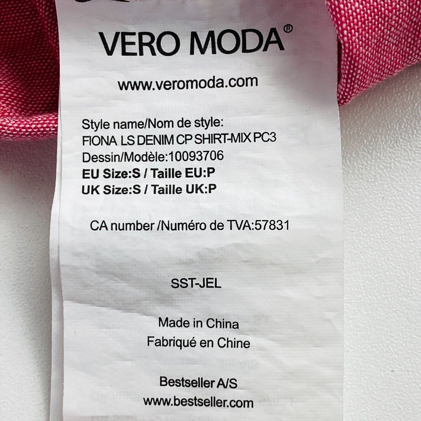 VERO MODA Rose 100% Coton Manches Longues Col Boutonné Haut Chemisier Taille S