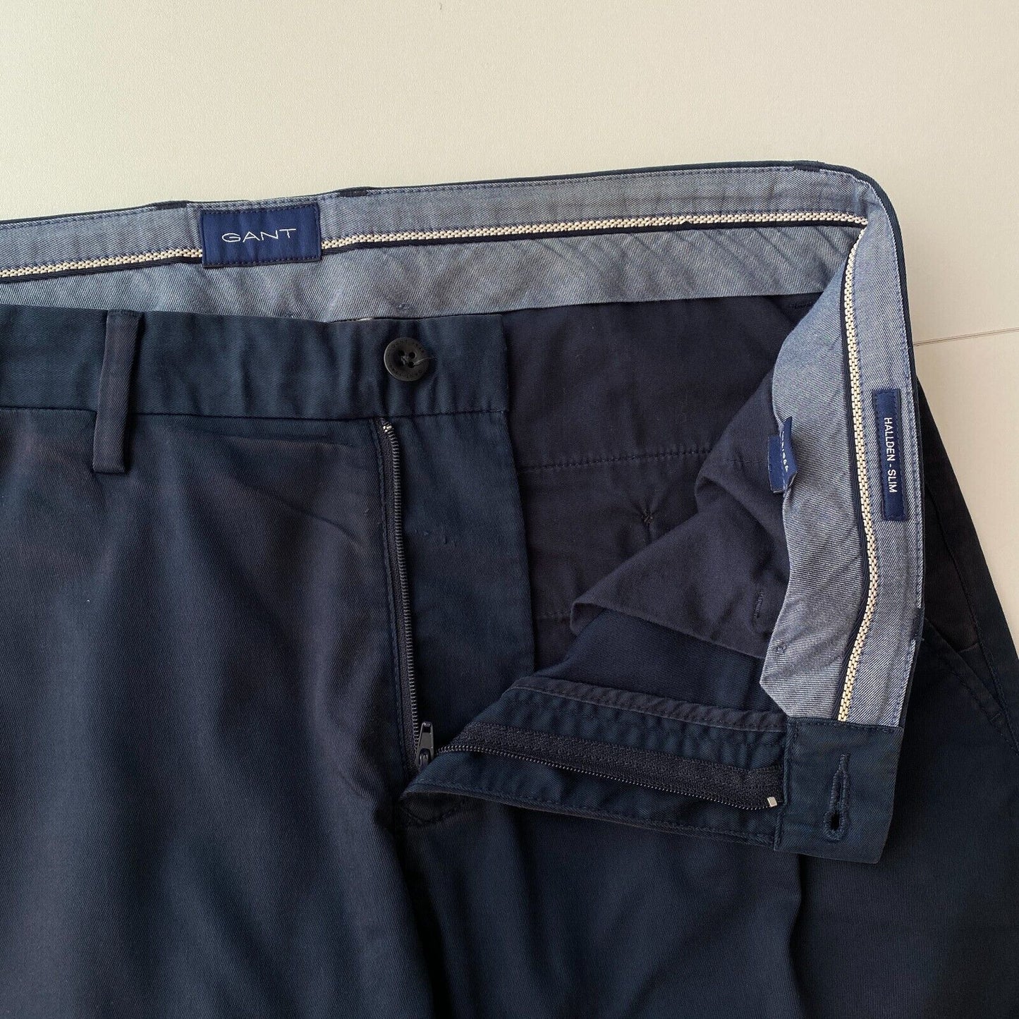 GANT HALLDEN Dark Blue Slim Fit Chino Trousers Size W34 L34