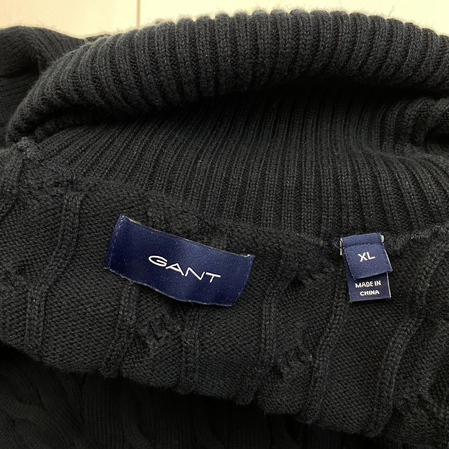 GANT Men Navy Blue Cotton Cable Knit Roll Neck Sweater Jumper Size XL