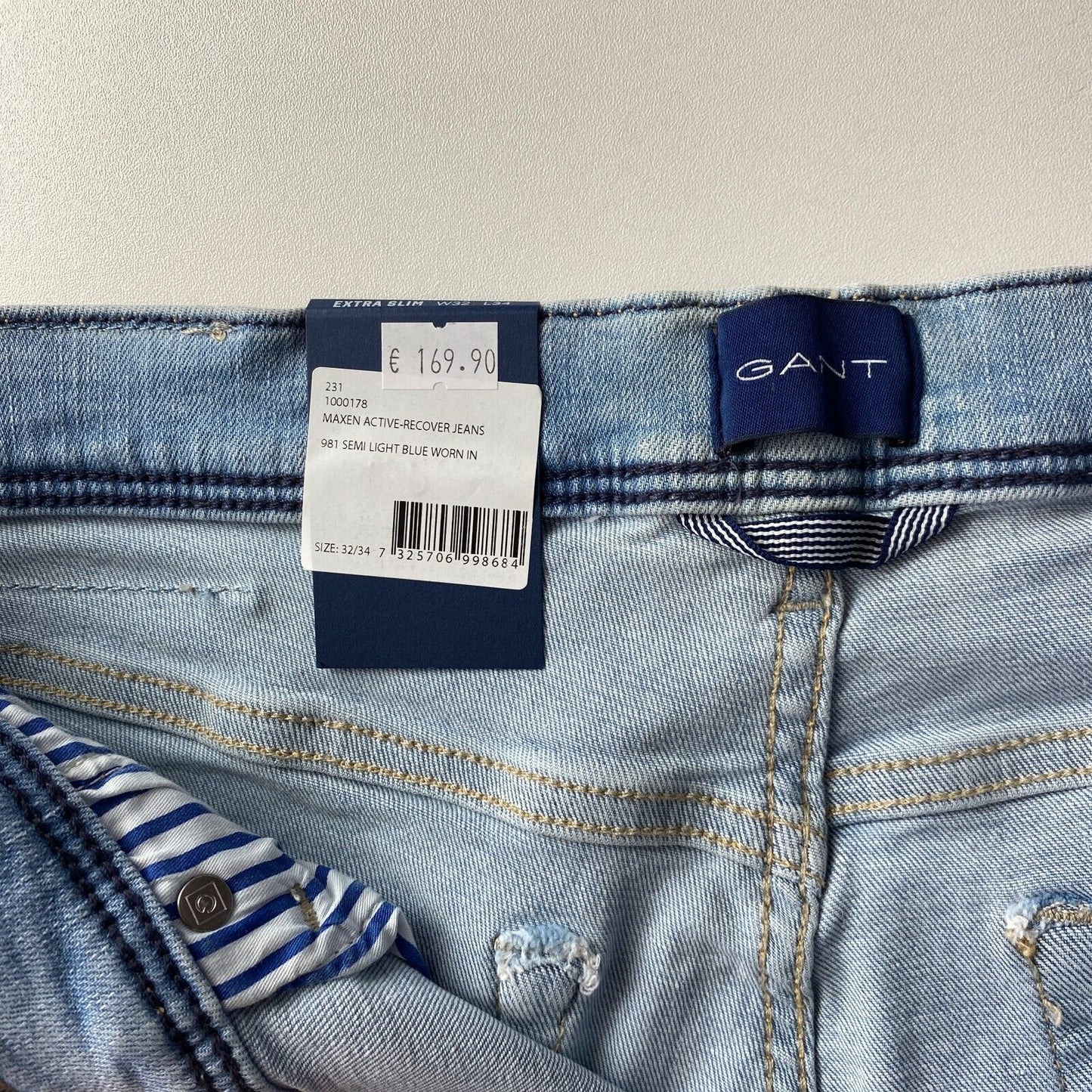 GANT MAXEN Herren Jeans, Stretch, niedrige Taille, extra schmale Passform, Hellblau, W32 L34