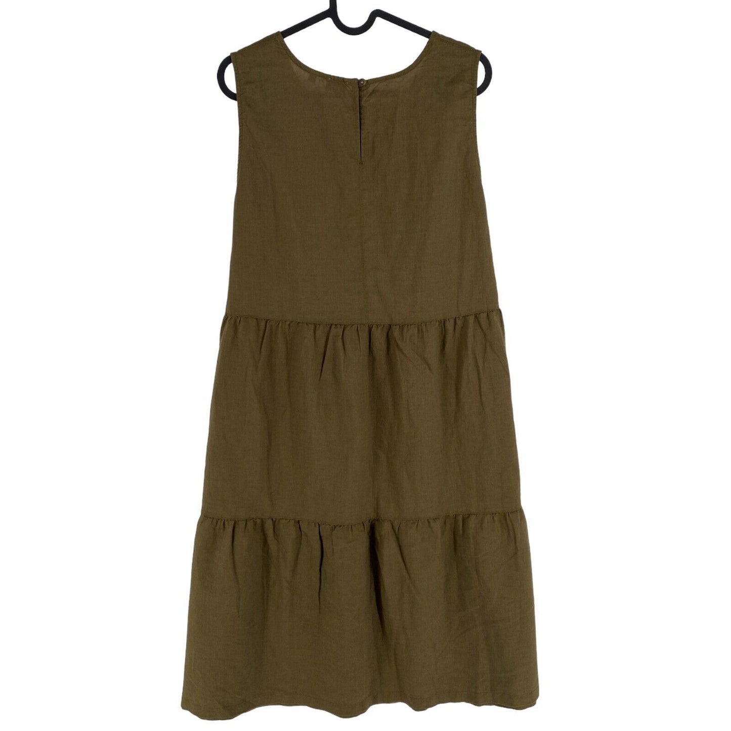 CAMEL ACTIVE Greenish Brown Linen Cotton Sleeveless A Line Ruffle Dress Size M