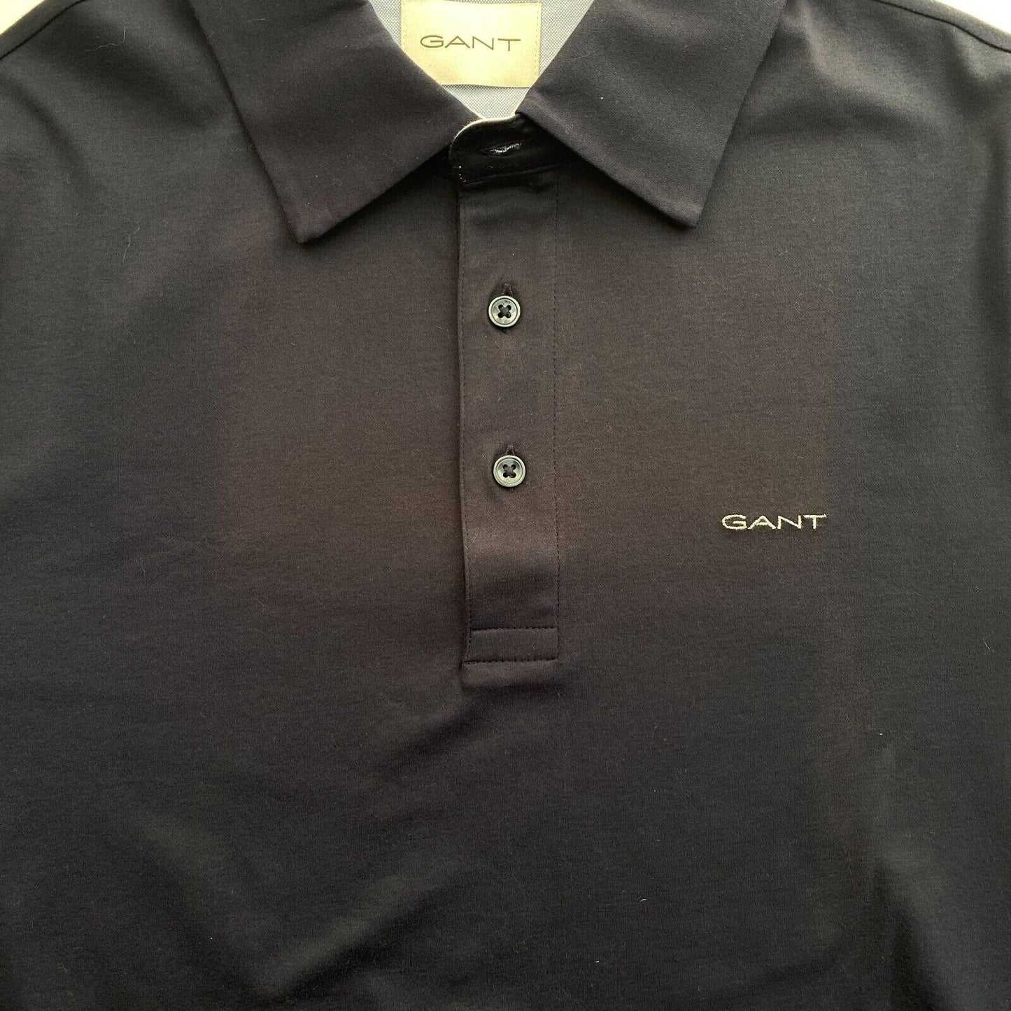 GANT Men Navy Blue Mercerized Jersey Long Sleeves Polo Shirt Size M