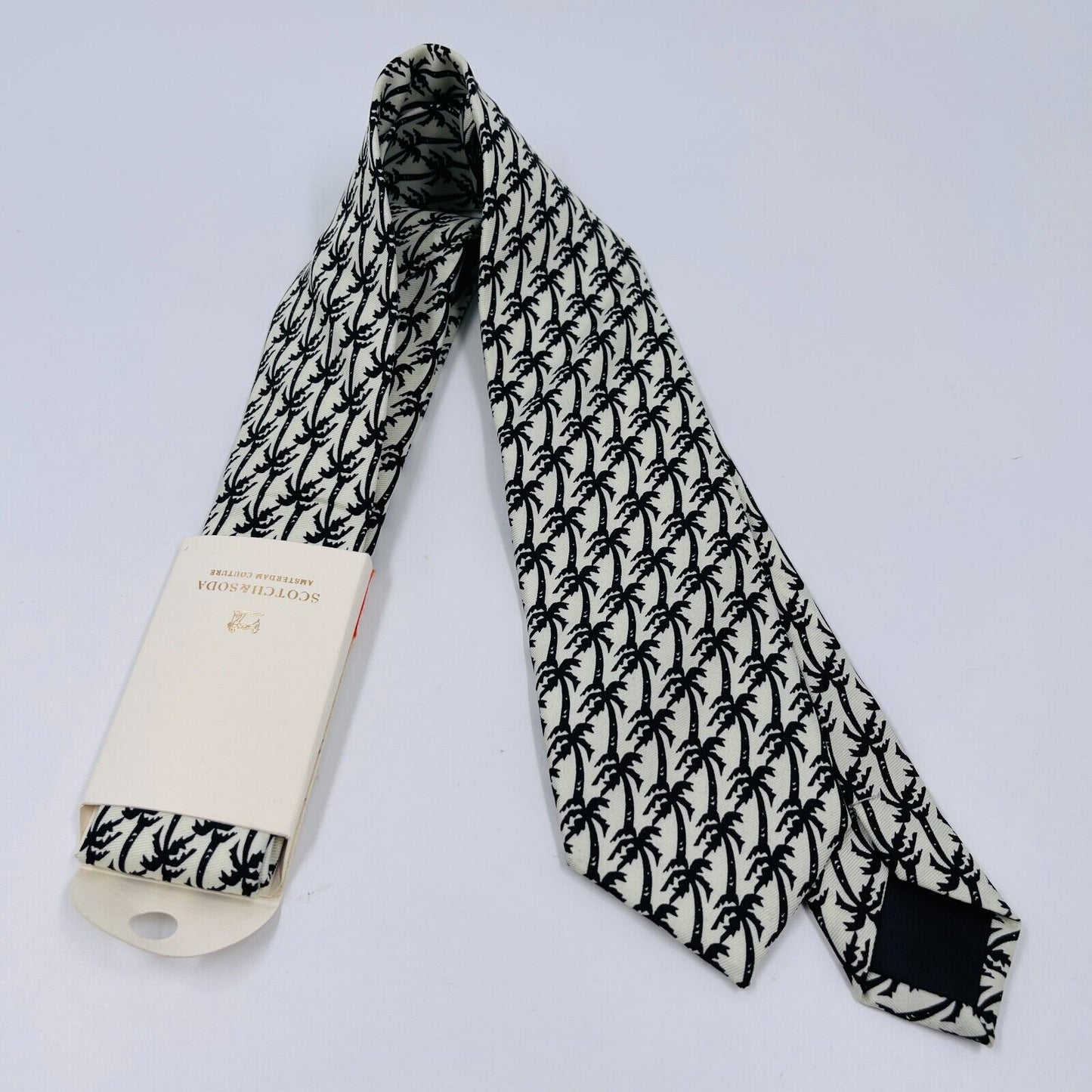 Scotch & Soda Black & White Palm Trees Print Tie