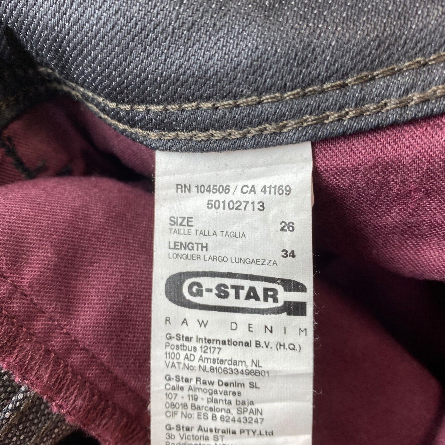 G-STAR BERLIN femme noir coupe droite régulière jean enduit W26 L28