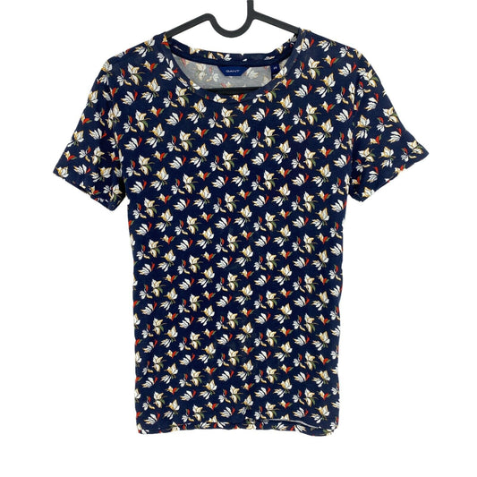 GANT Navy Blue Floral Print Crew Neck T Shirt Size XS