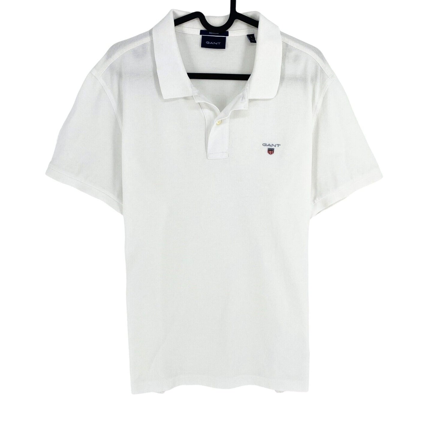 GANT Men White Original Regular Fit Pique Rugger Polo Shirt Size M