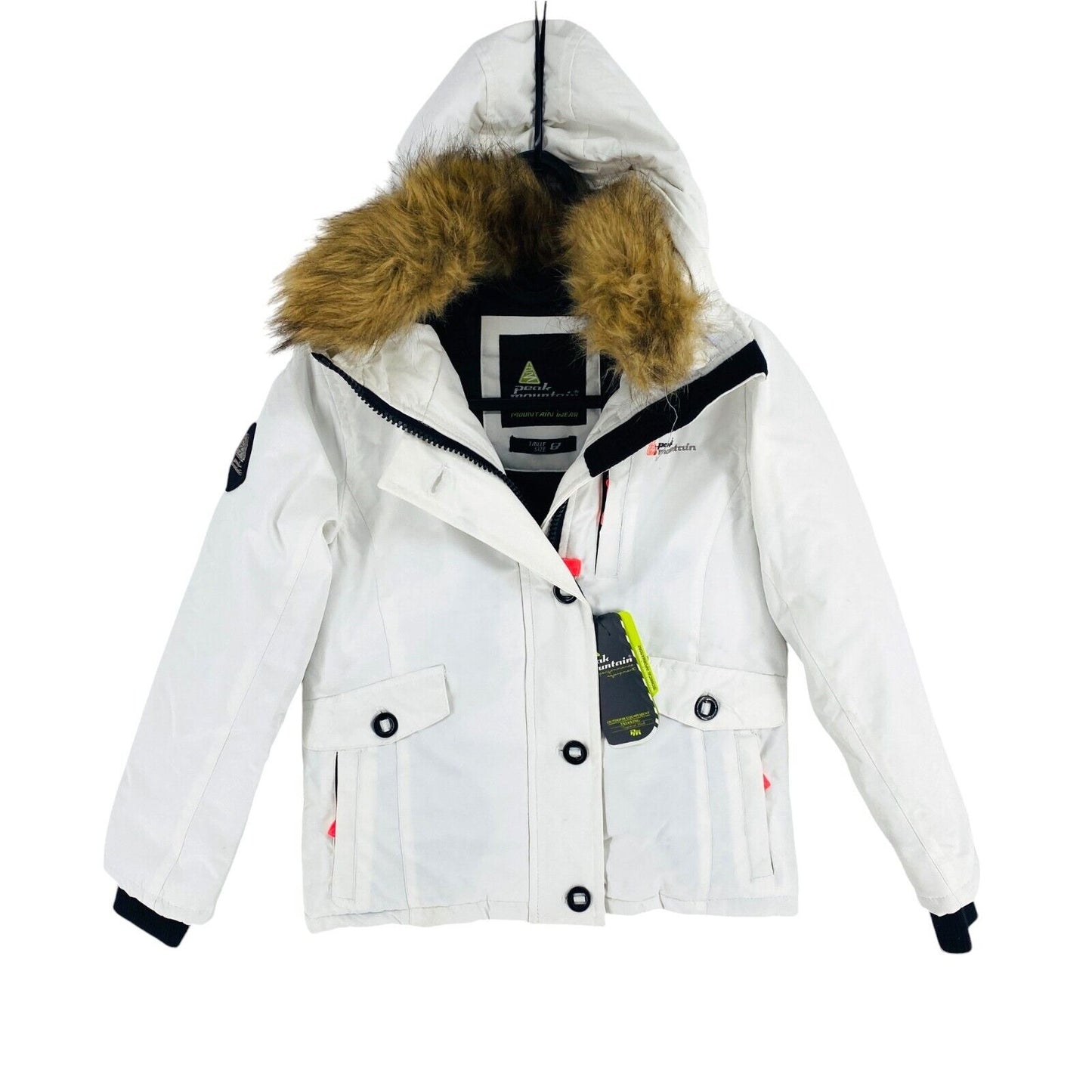 Peak Mountain Girls White Hooded Ski Parka Jacket Coat Size 8 Years