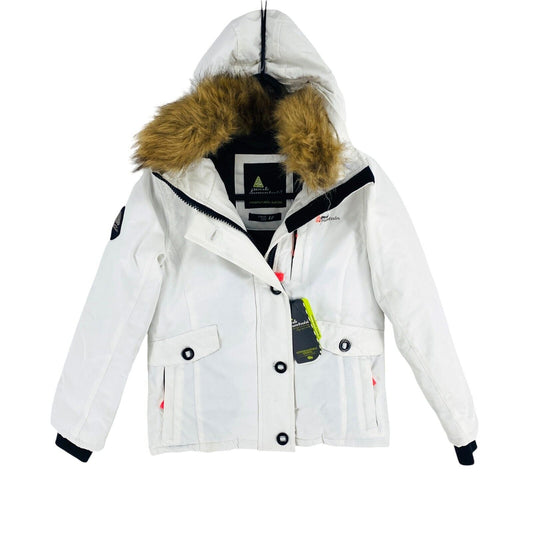 Peak Mountain Girls White Hooded Ski Parka Jacket Coat Size 8 Years