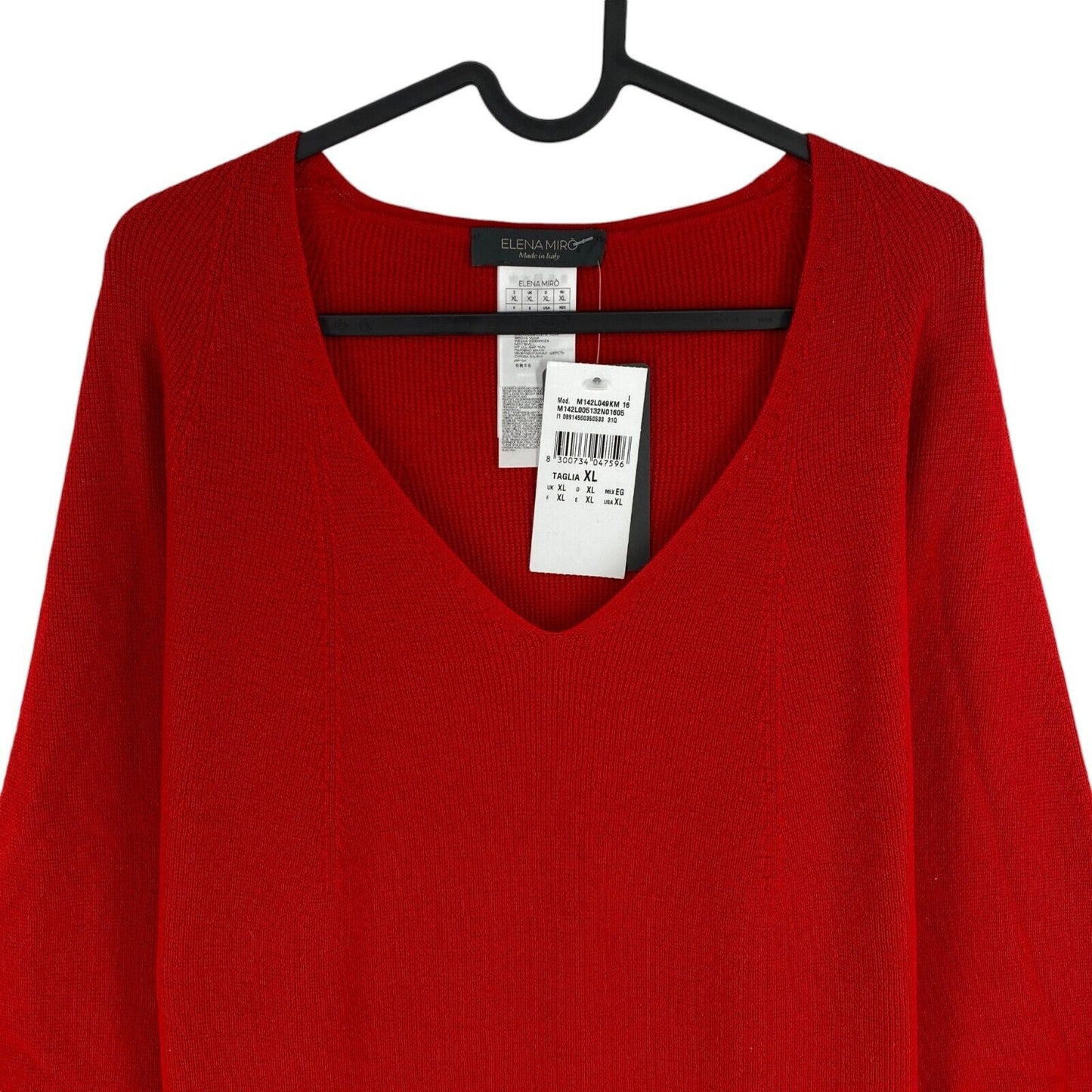 Elena Miro Designer Women Red 100% Wool V Neck Jumper Sweater Pullover Size XL