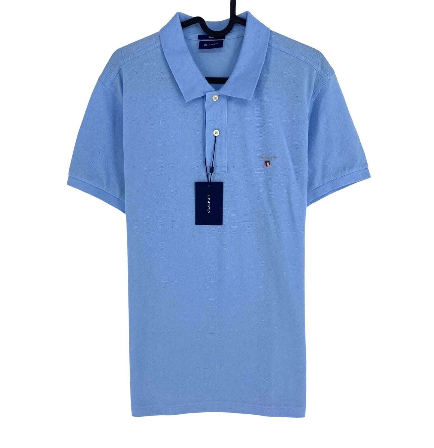 GANT Men Blue Original Pique Slim Fit Short Sleeves Polo Shirt Size L