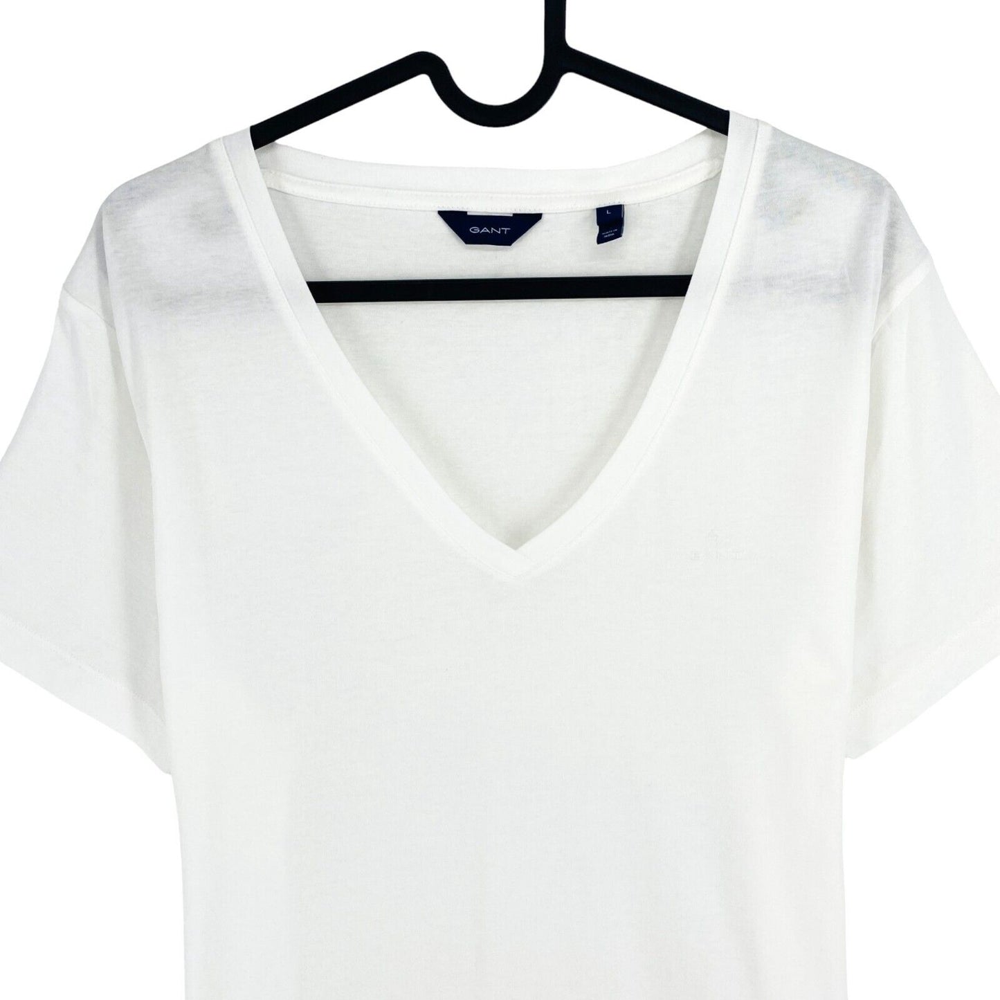 GANT Women White Original V Neck SS T Shirt Size L