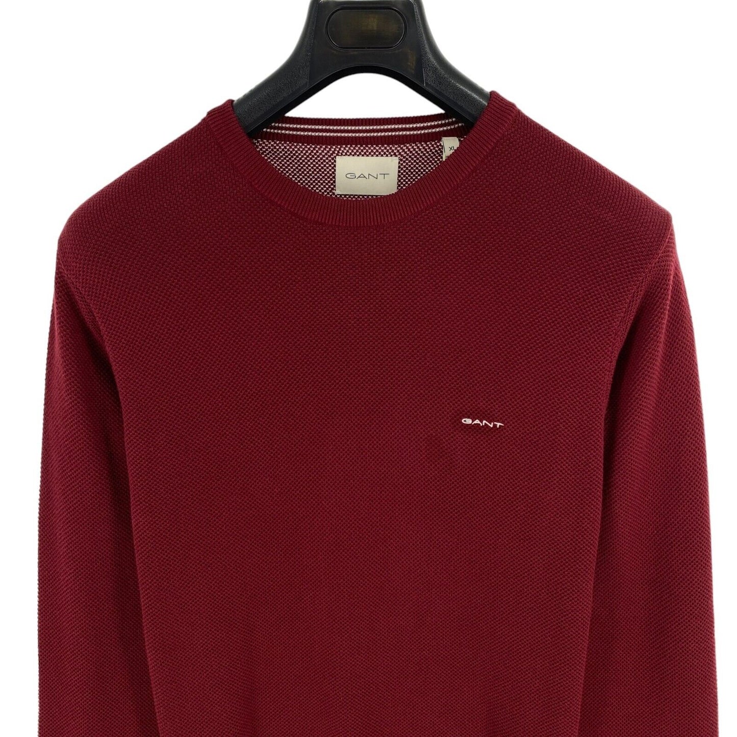 GANT Plumped Roter Baumwoll-Piqué-Pullover mit Rundhalsausschnitt, Größe XL