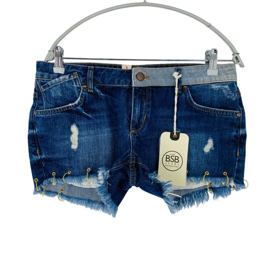 BSB SUGAR Women Blue Ripped Cut Off Denim Shorts W31